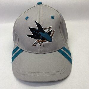San Jose Sharks NHL Hat Cap Adjustable. Gray With Teal Stripes.